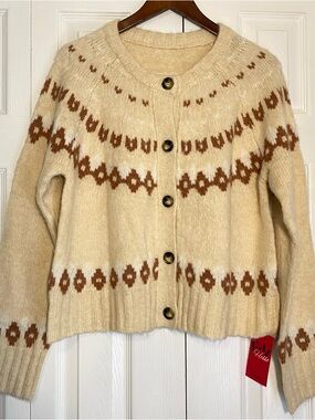 Emmiol Cream & Brown Fair Isle Button-Front Cardigan Alpaca Blend
